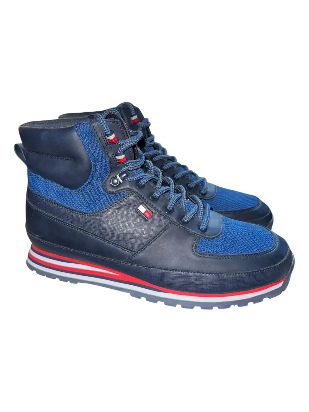Men’s Tommy Hilfiger “Morien” Navy Blue High-Top Red/White Trim Hiker Boots - 10